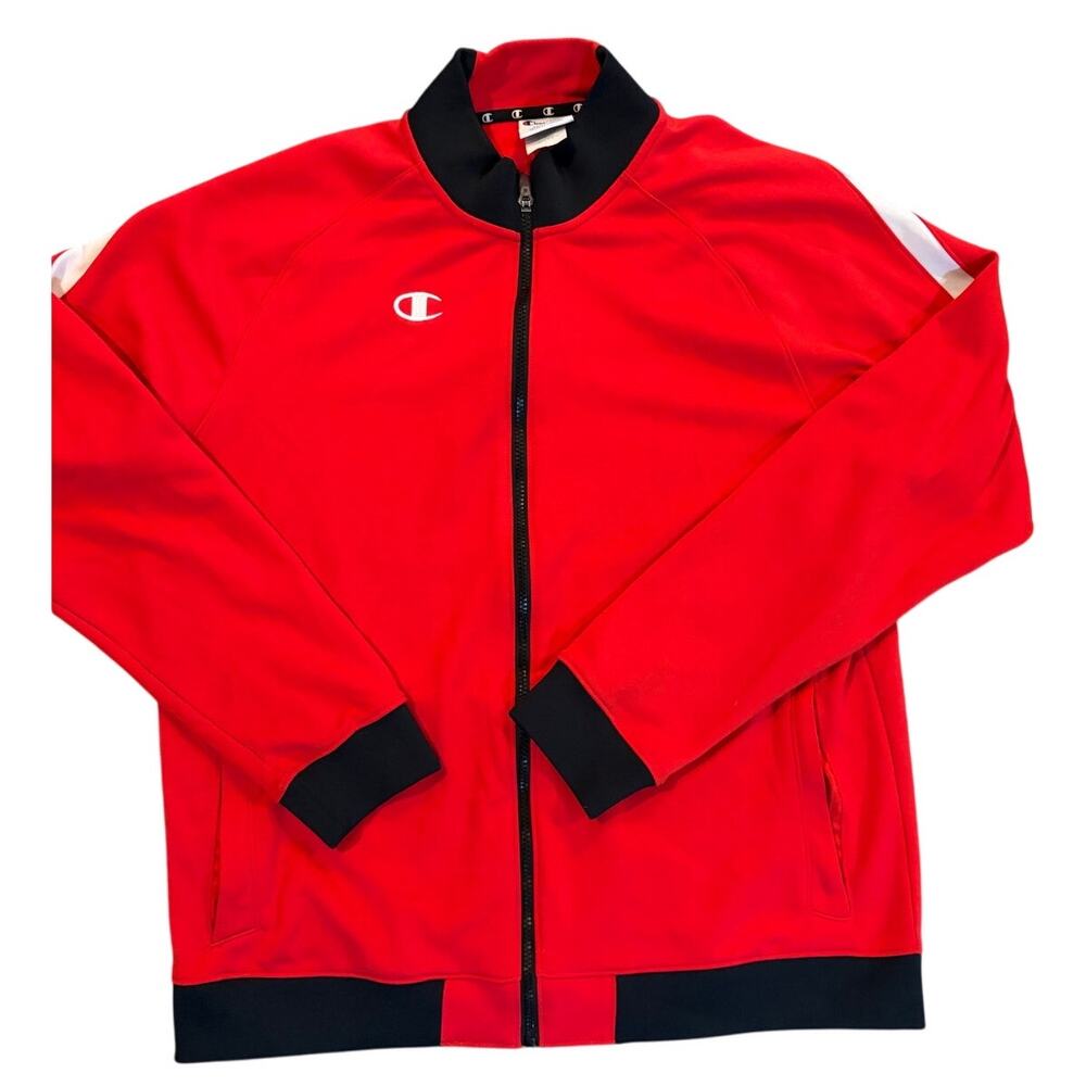 Champion Tracksuit Jacket Track Red White Vintage Retro Full Zip Heavy Duty L